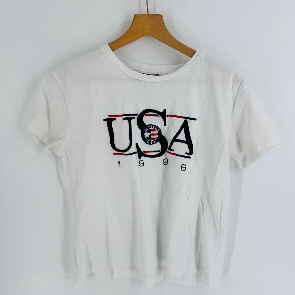 Vintage 90s Limited USA 1996 Graphic Tee White XL Embroidered Cotton T-Shirt